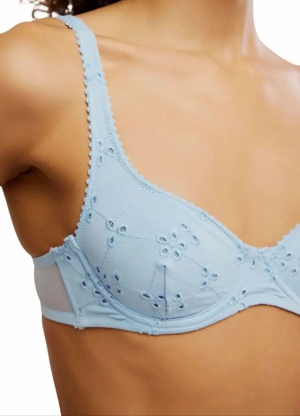 Free People NWT size 34B Homegrown Eyelet Demi-Cup Underwire Bra Clear Sky